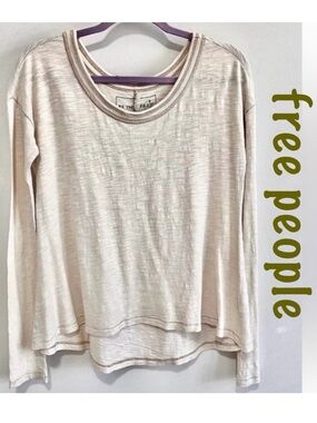 WE THE FREE Knit Top - Oversized Shirt Contrast Stitching - Free People
